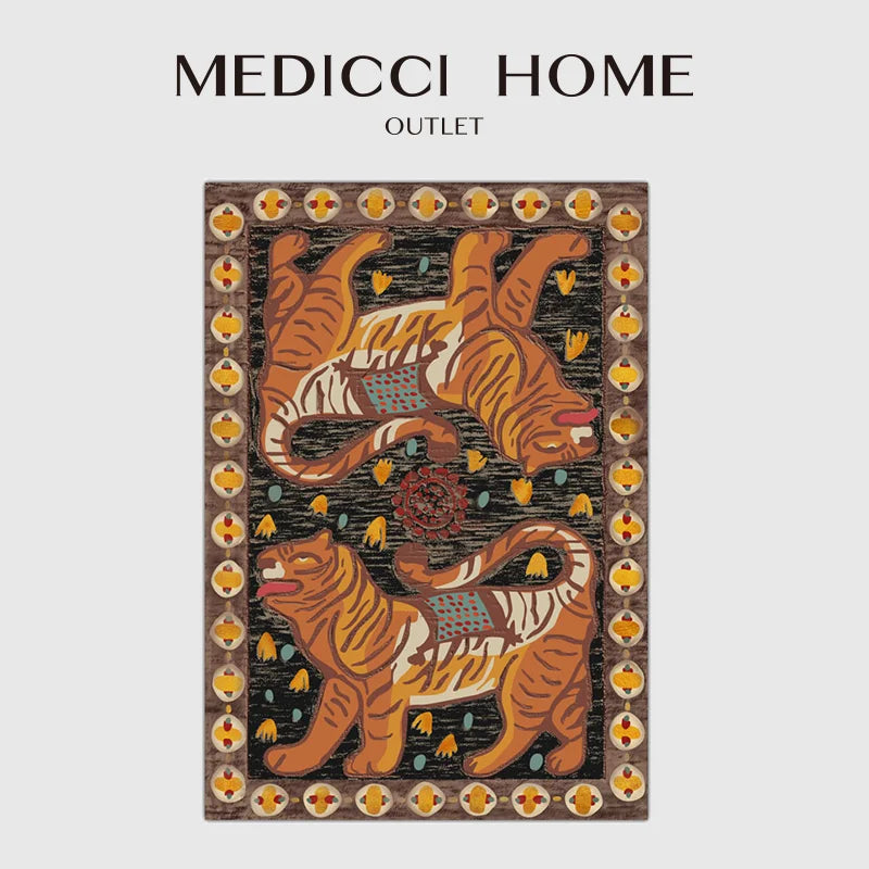 DecorBites™ Double Tiger Bohemian Moroccan Rug Retro Decor for Living Room