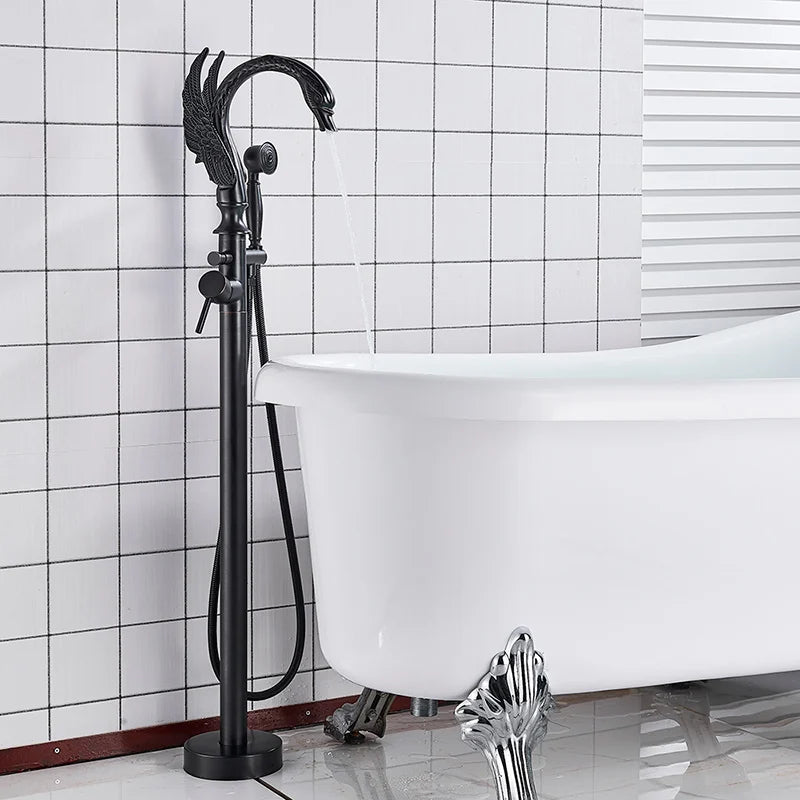 DecorBites™ Black Bathtub Faucet Hot Cold Water Mixer Taps Shower Set Floor Mounted