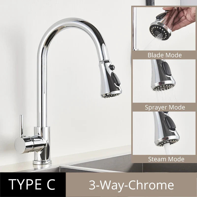 صنبور مطبخ من النحاس العتيق DecorBites™، صنبور خلاط بمقبض واحد قابل للسحب، يدور 360 درجة