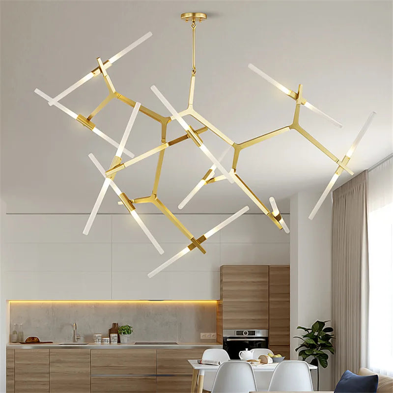 DecorBites™ Gold LED Chandelier: Modern Nordic Lighting Fixture for Indoor Decor.