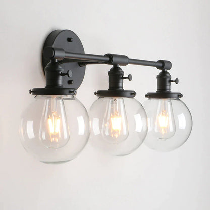 DecorBites™ Black 3-Light Wall Sconce Bathroom Vanity Fixture with Round Glass Canopy