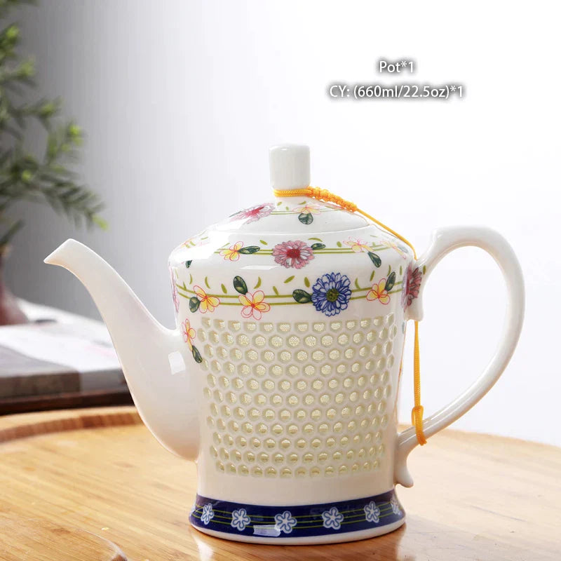 DecorBites™ Blue White Porcelain Tea Set Kungfu Teaware Green Puer Tea Cup Pot Teatime Set