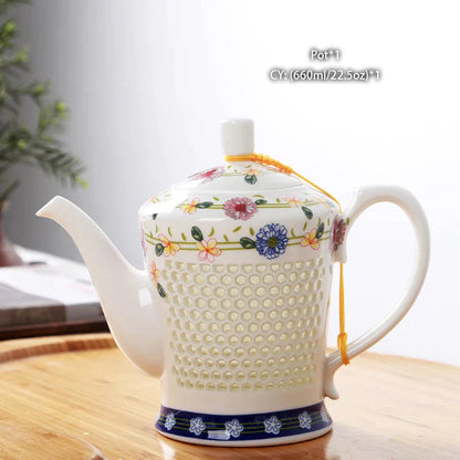 DecorBites™ Blue White Porcelain Tea Set Kungfu Teaware Green Puer Tea Cup Pot Teatime Set
