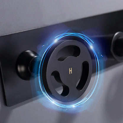 Grifo de lavabo de pared DecorBites™ de estilo industrial, color negro, con doble manija