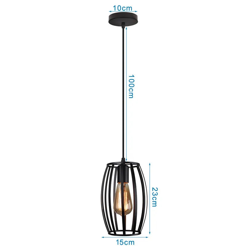 DecorBites™ Industrial Nordic Cage Pendant Light, Black Iron Retro Loft Hanging Lamp