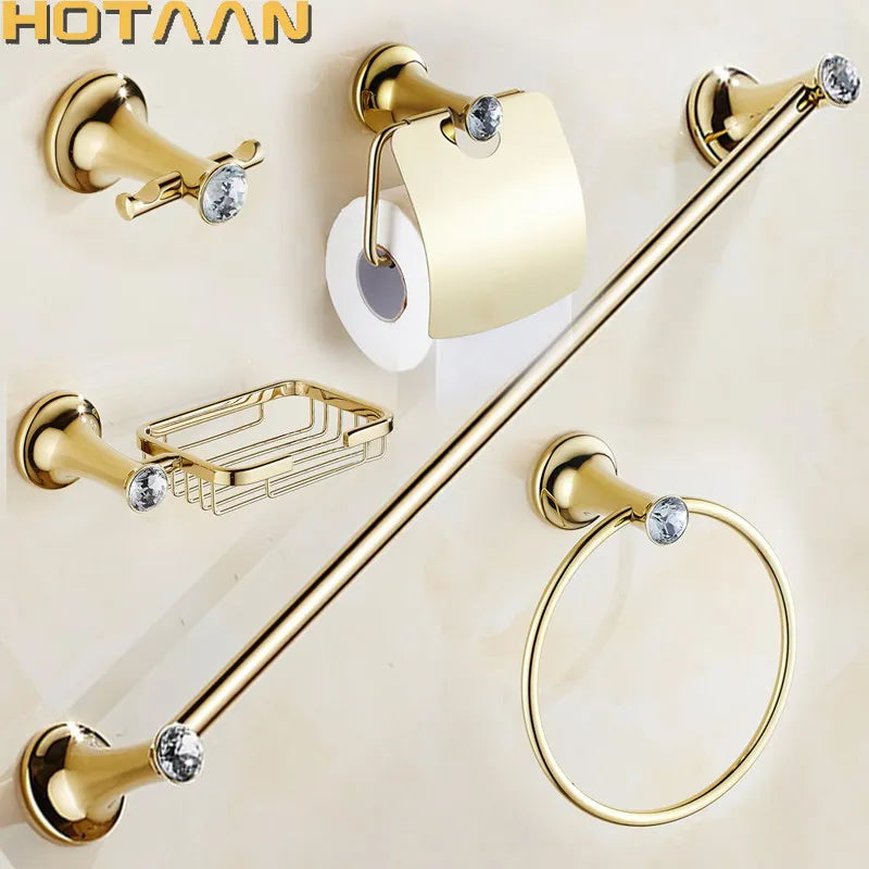 Conjunto de Herrajes de Baño Decorbites™ Oro: Perchero para Toallas, Soporte para Papel Higiénico, Barra para Toallas, Gancho