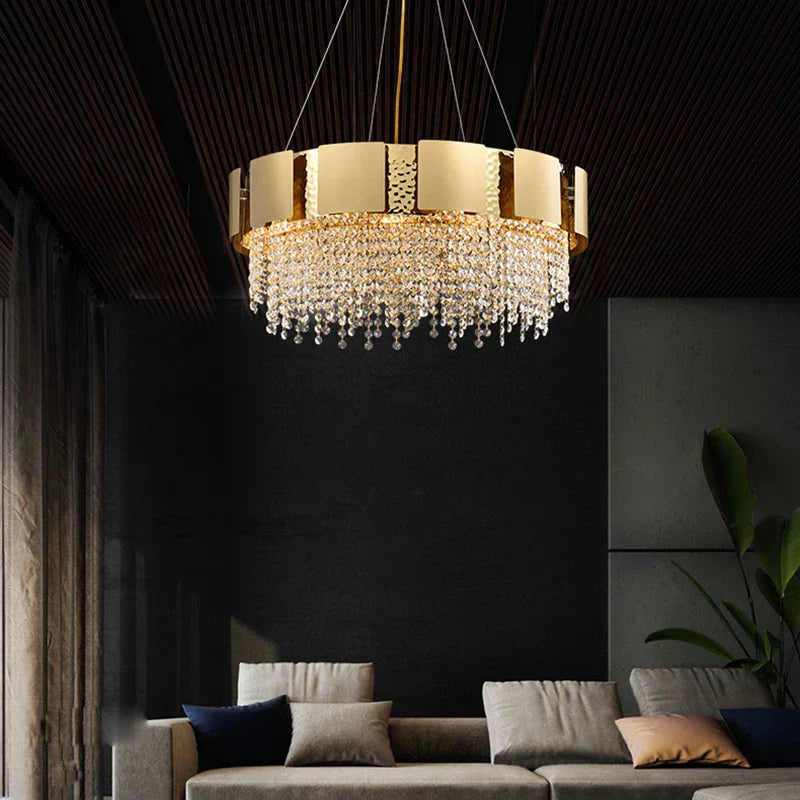 Decorbites™ Lámpara colgante de acero inoxidable Golden Crystal para vestíbulo elegante