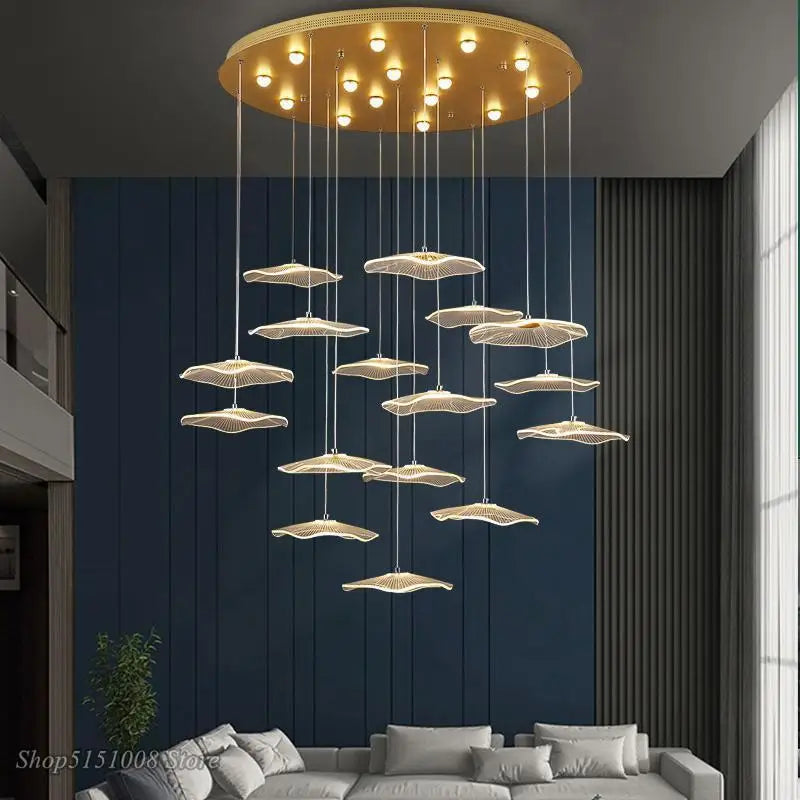 DecorBites™ Lotus Leaf Chandelier: Modern Luxury Acrylic LED Hanging Lamp for Villa, Hotel, Living Room