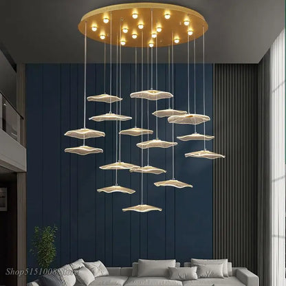 DecorBites™ Lotus Leaf Chandelier: Modern Luxury Acrylic LED Hanging Lamp for Villa, Hotel, Living Room