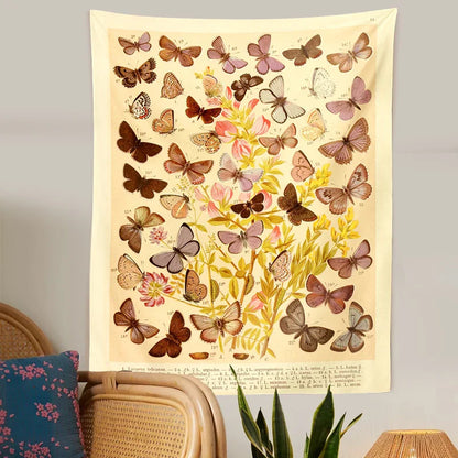 Decobites Butterfly Botanical Tapestry Wall Hanging Vintage Aesthetic Room Decor Mural Tapiz