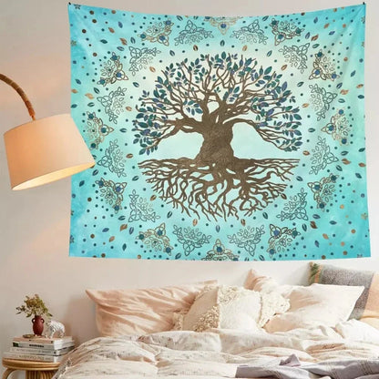 Decobites Psychedelic Blue Teal Mandala Wall Tapestry for Bohemian Home Decor