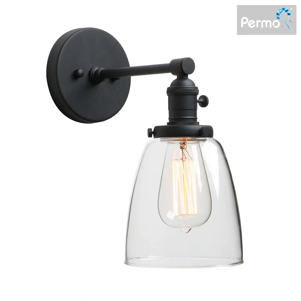 DecorBites™ Industrial Dome Glass Wall Sconce Light - Single Fixture with Clear Shade