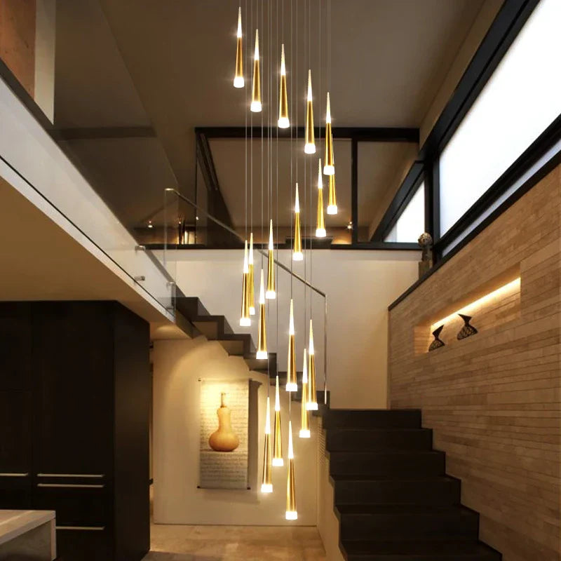 DecorBites™ LED Spiral Chandelier for Home, Black Chrome Gold Stairwell Lighting
