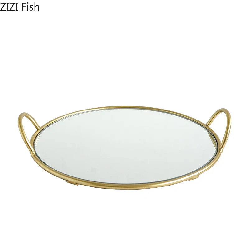 DecorBites™ Brass Handle Storage Tray Mirror | Elegant Glass Tray for Home Decor & Gourmet Display