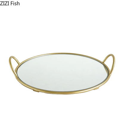DecorBites™ Brass Handle Storage Tray Mirror | Elegant Glass Tray for Home Decor & Gourmet Display