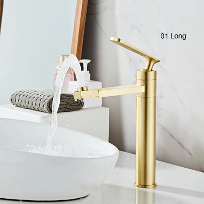 DecorBites™ Gold Brass Bathroom Basin Faucet Single Handle Deck Mounted Brushed Gold Tap