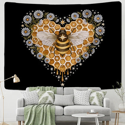 Decobites Psychedelic Bee Tapestry Wall Daisy Flower Home Decor for Bohemian Hippie Vibes