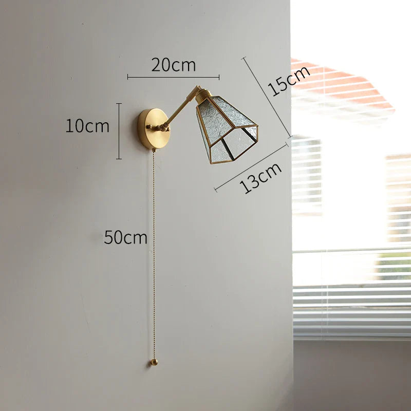 DecorBites™ Green Glass LED Wall Lights with Pull Chain Switch, Copper Finish