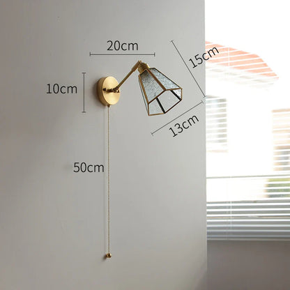 DecorBites™ Green Glass LED Wall Lights with Pull Chain Switch, Copper Finish