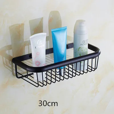 DecorBites™ Gold Brass Bathroom Shelf with Towel Hanger, Shampoo Holder, and Basket