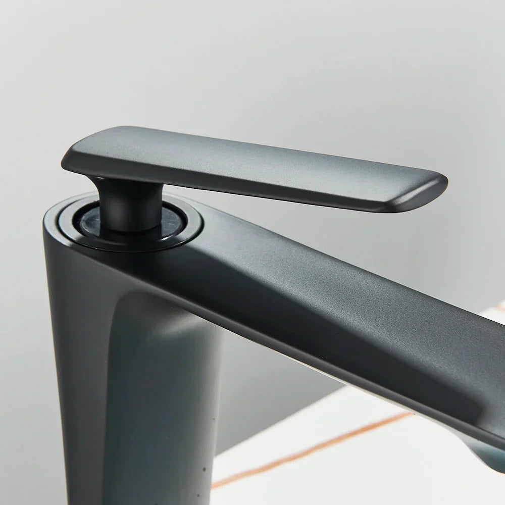 DecorBites™ Black Brass Bathroom Sink Faucet, Hot Cold Water Mixer, Single Handle Deck Mount