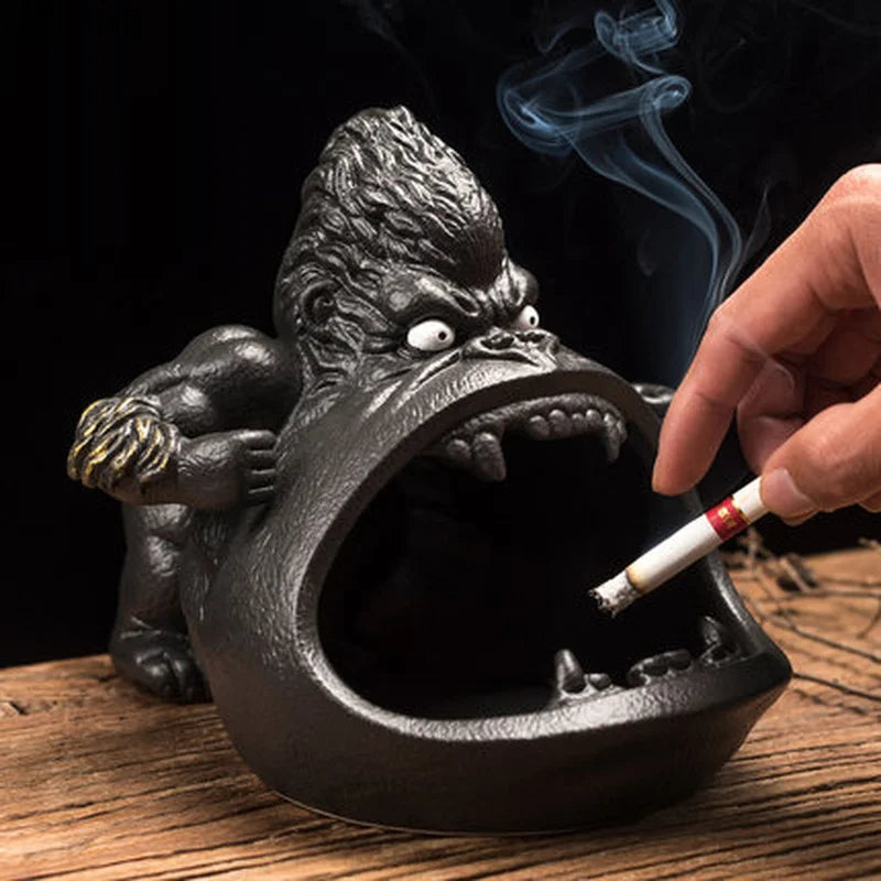 DecorBites™ Gorilla Ceramic Ashtray: Cartoon Animal Decor & Gift