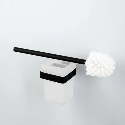 DecorBites™ Black Matte Stainless Steel Bathroom Hardware Set: Paper Holder, Toothbrush Holder, Towel Bar & Accessories