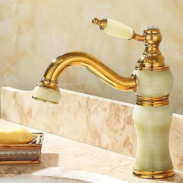 DecorBites™ Brass and Jade Bathroom Basin Sink Faucet Gold Mixer Tap