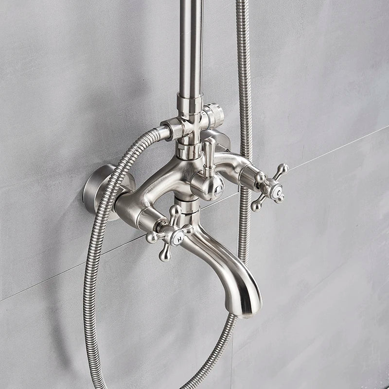DecorBites™ Brushed Nickel Shower Faucet Set with Rainfall Shower Head & Hand Held Mixer