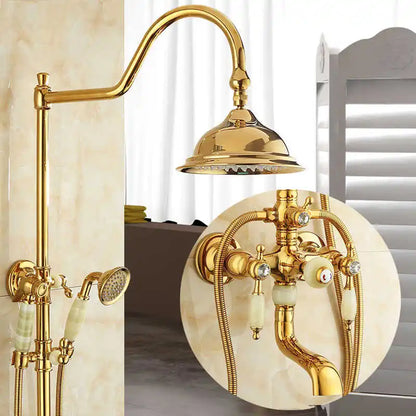 DecorBites™ Gold Brass Jade Bath Shower Set Wall Mounted Rainfall Hand Shower Faucet