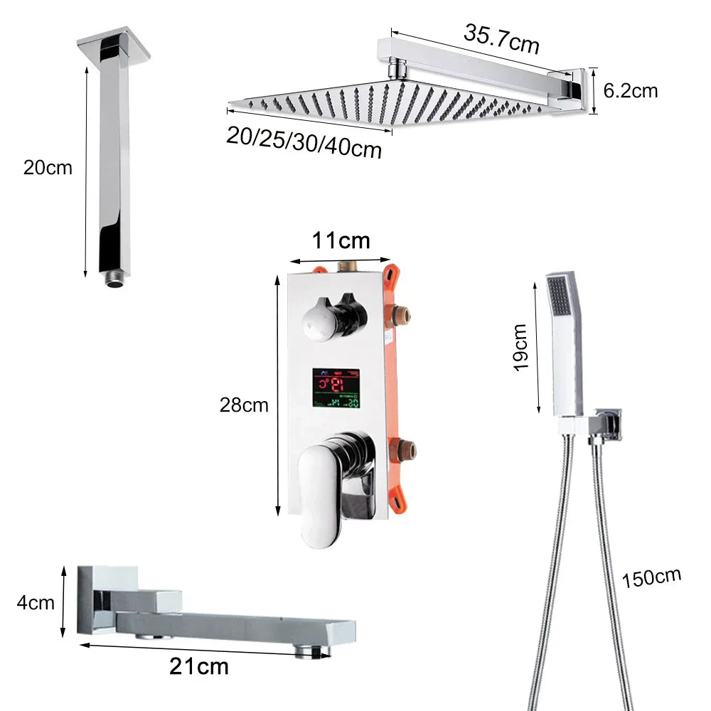 صنبور دش DecorBites™ كبير الحجم بقطر 16 بوصة مع شاشة رقمية وتحكم في درجة الحرارة بذراع واحد