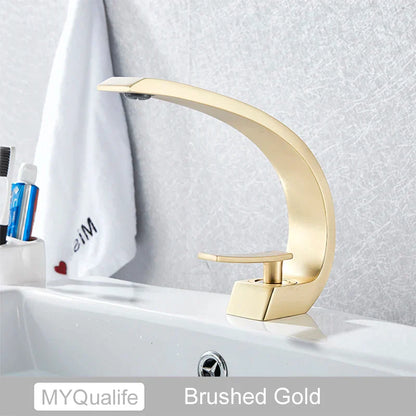 DecorBites™ Brushed Gold Basin Faucet, Deck Mounted Wash Basin Mixer for Bathroom