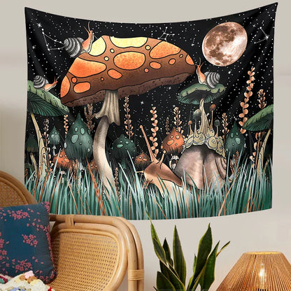 Decobites Mushroom Moon Psychedelic Snail Mandala Wall Tapestry Hippie Fantasy Decor