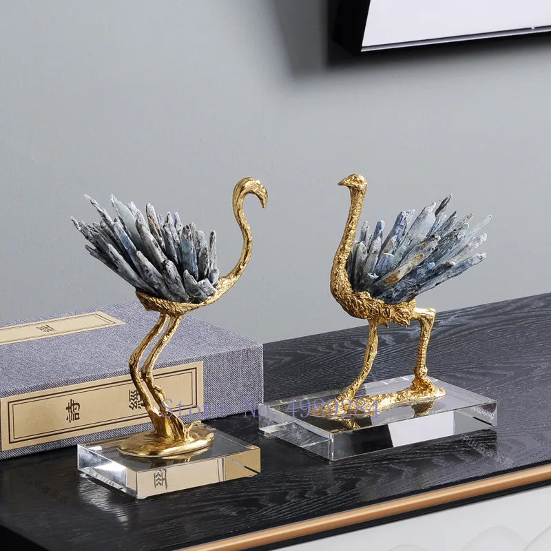 Decorbites™ Grulla Dorada de Cobre y Cristal Artesanía Decorativa para el Hogar Hecha a Mano
