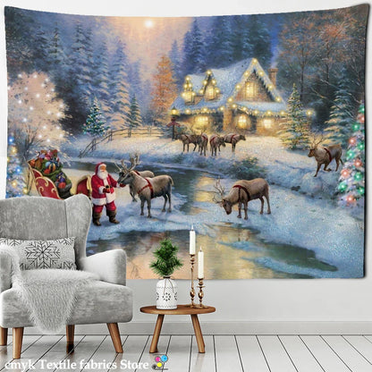 Snow Scene Oil Painting Tapestry Wall Hanging for Home Decor by Decobites