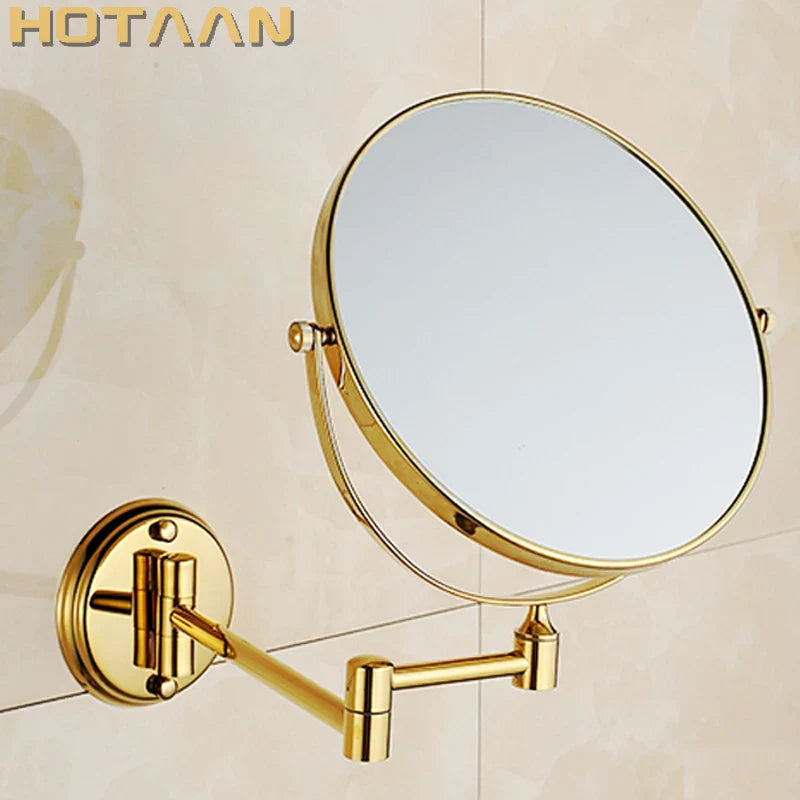DecorBites™ Gold Brass Wall Mounted Double Cosmetic Mirror 8 Inch, 1:1 and 1:3 Magnification