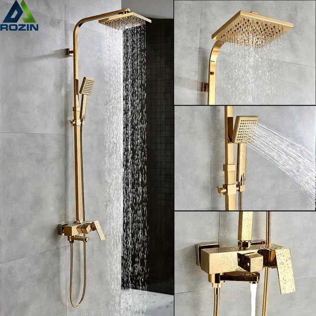 DecorBites™ Golden Shower Faucet Set with 8" Rainfall Shower, Wall Mounted Hand Shower