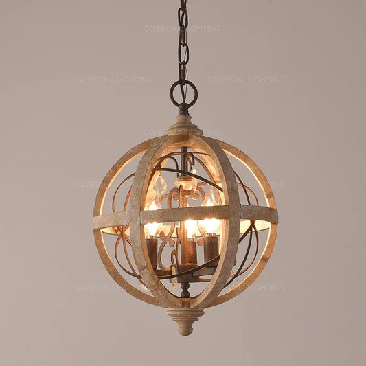 DecorBites™ Antique Wood Globe Chandelier for Bedroom Living Room Kitchen Dining Room