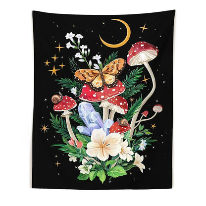 Decobites Mushroom Moon Star Tapestry Floral Wall Hanging for Boho Bedroom Decor