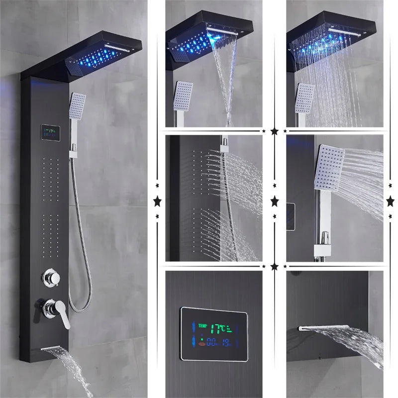 DecorBites™ LED Rainfall Shower Panel Set with Temperature Screen and Hand Sprayer