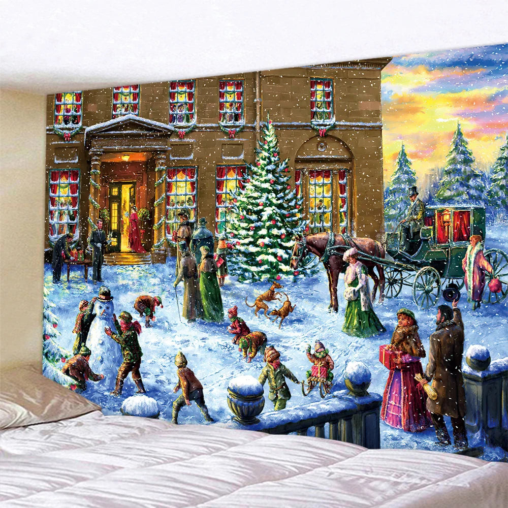 DecorBites™ Christmas Snow Forest Oil Painting Tapestry - Home Bohemian Wall Decoration