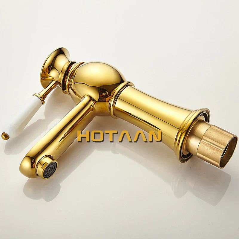 Grifo de Lavabo Decorbites™ Gold Basin con Mezclador de Cerámica para Baño