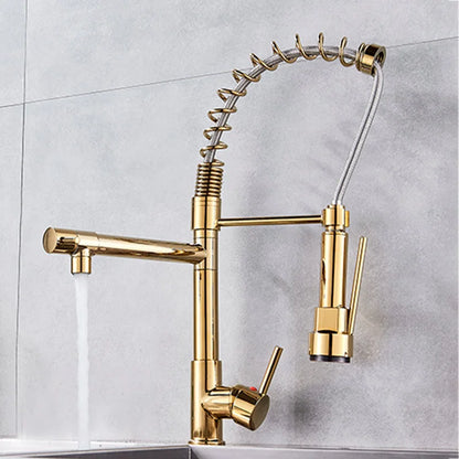 Grifo de cocina DecorBites™ de latón con caño giratorio de resorte y mezclador de agua fría y caliente