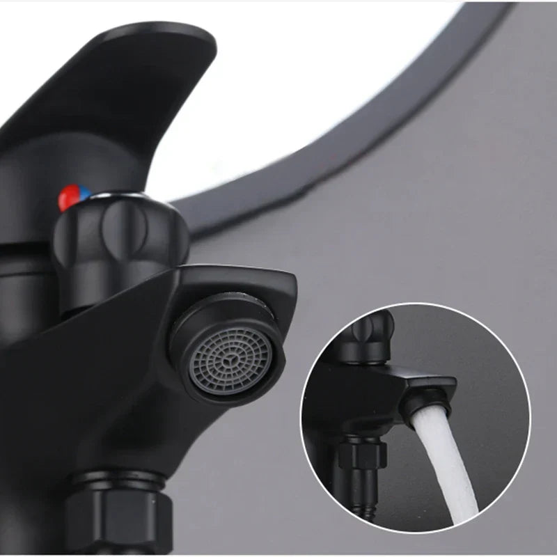 DecorBites™ Black Copper Basin Faucet with Shower Head & Dual Function Mixer