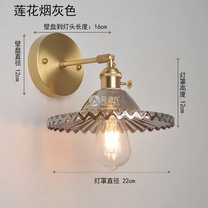 DecorBites™ Japanese Copper Glass Wall Lights Modern LED Sconce for Bedroom Stair Mirror