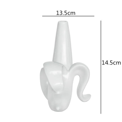 ديكور بايتس™ - مزهرية سيراميك بيضاء بتصميم تجريدي، ديكور منزلي، تنسيق زهور عصري مصنوع يدويًا