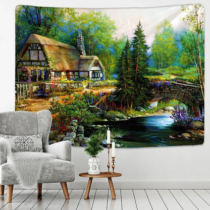 Fairy Tale Cottage Forest Tapestry - Decobites Bohemia Art Print Wall Hanging