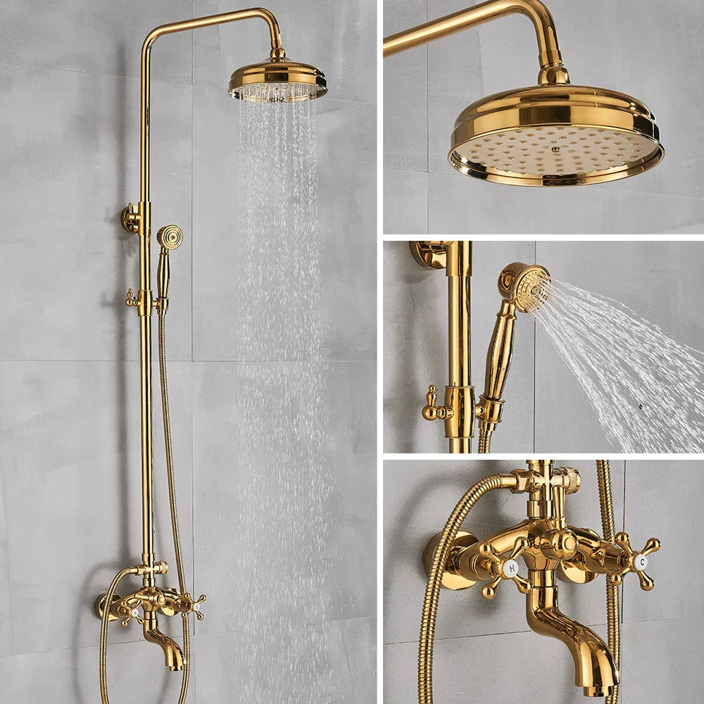 Juego de Grifo de Ducha en Latón Dorado Decorbites™ con Salida para Bañera y Dos Manijas