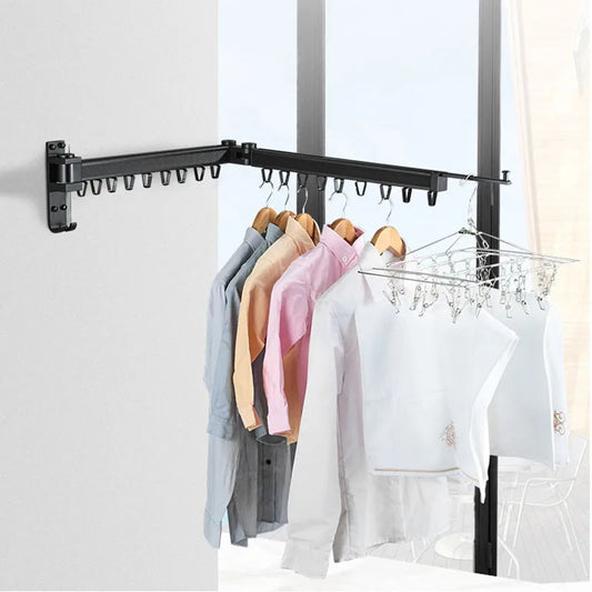 DecorBites™ Aluminum Clothing Hanger Organizer Rack Black Foldable Laundry Drying Rack