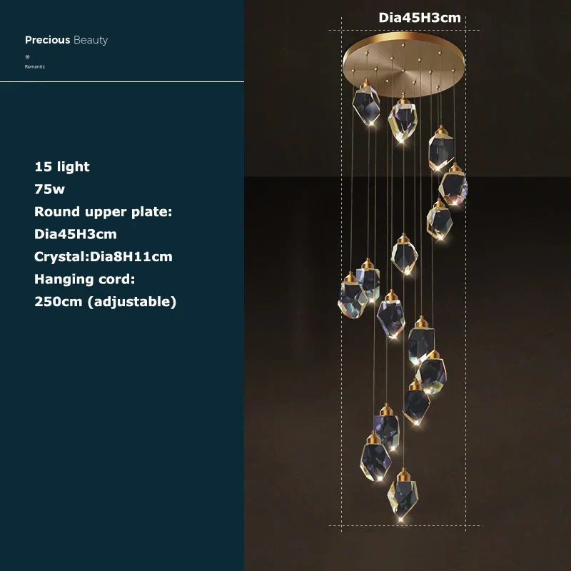 DecorBites™ Crystal Stone Copper Chandelier - LED Postmodern 2025 Lighting for Staircase